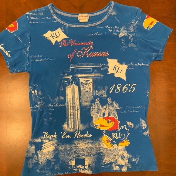 Blue KU Jayhawks Graphic T-Shirt - Picture 1 of 4